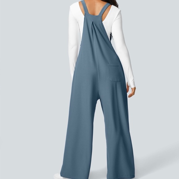 Halara Women's Wide Leg Adjustable Strap Waffle Casual Overalls Blue Size M NWT - Picture 2 of 7